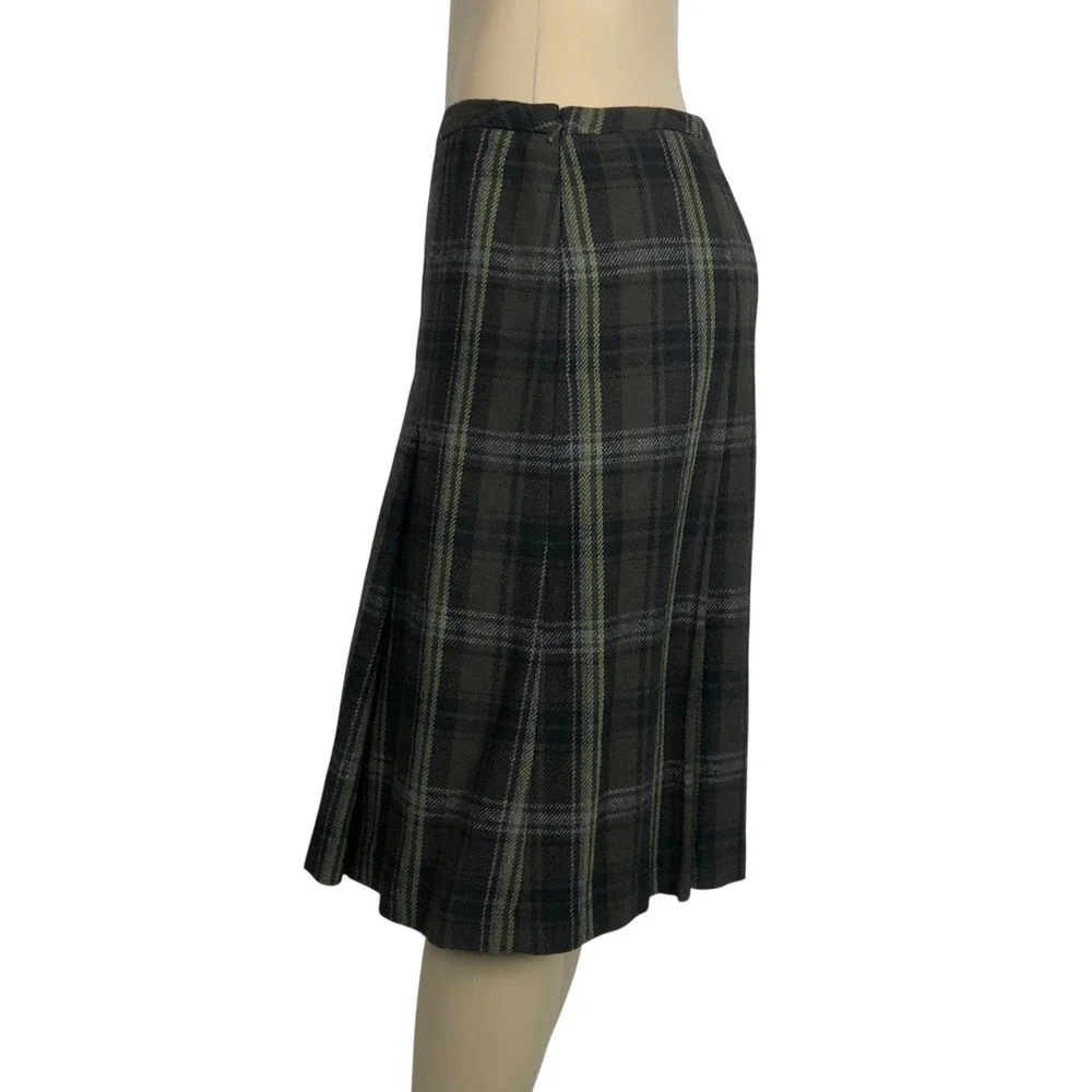 Ann Taylor LOFT Wool Blend Plaid Pleated‎ A-Line Skirt Size 6 Academia Preppy